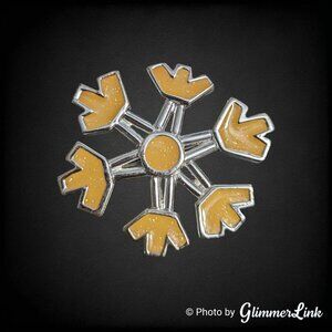 Vintage TC Yellow Glitter Enamel Snowflake Brooch Winter Christmas Holiday Pin